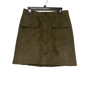 Banana Republic Faux Suede Lightweight Forest Olive Green Mini Skirt Button Sz 8